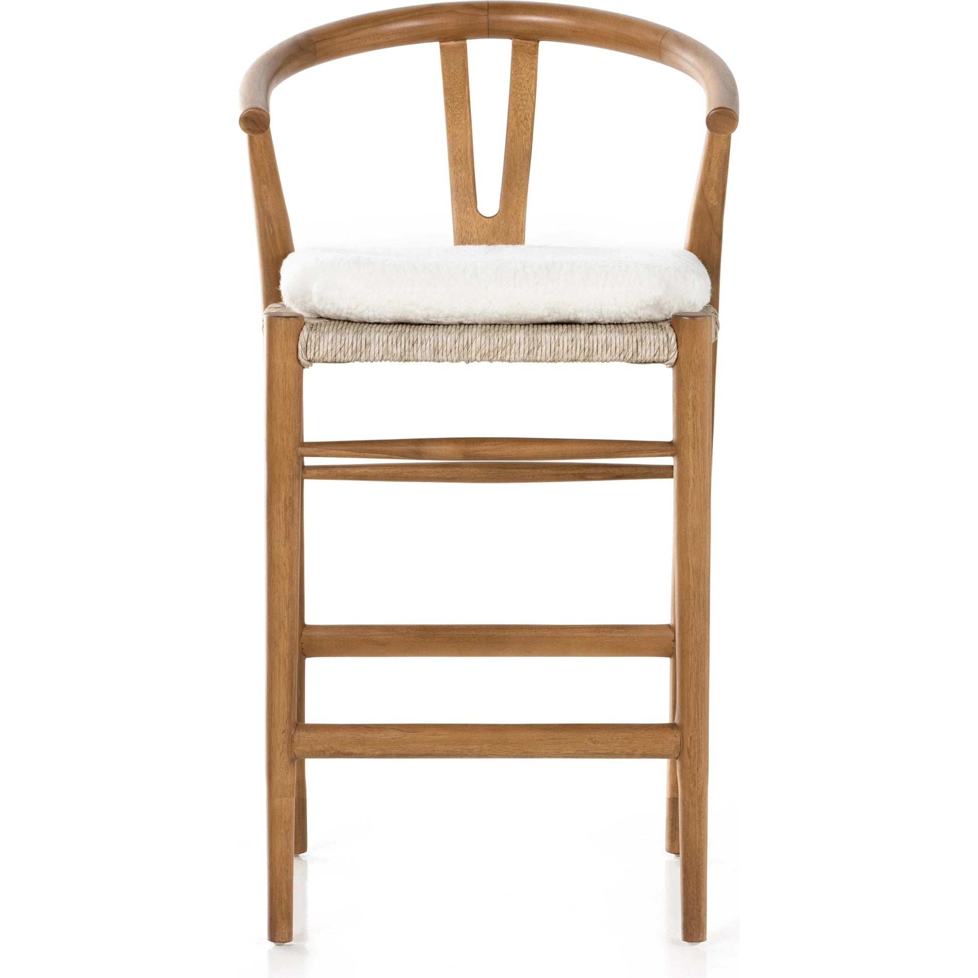 Muestra Counter Stool by Four Hands in vintage white, black teak. Made from solid teak, 100% polyethylene in a coastal style.