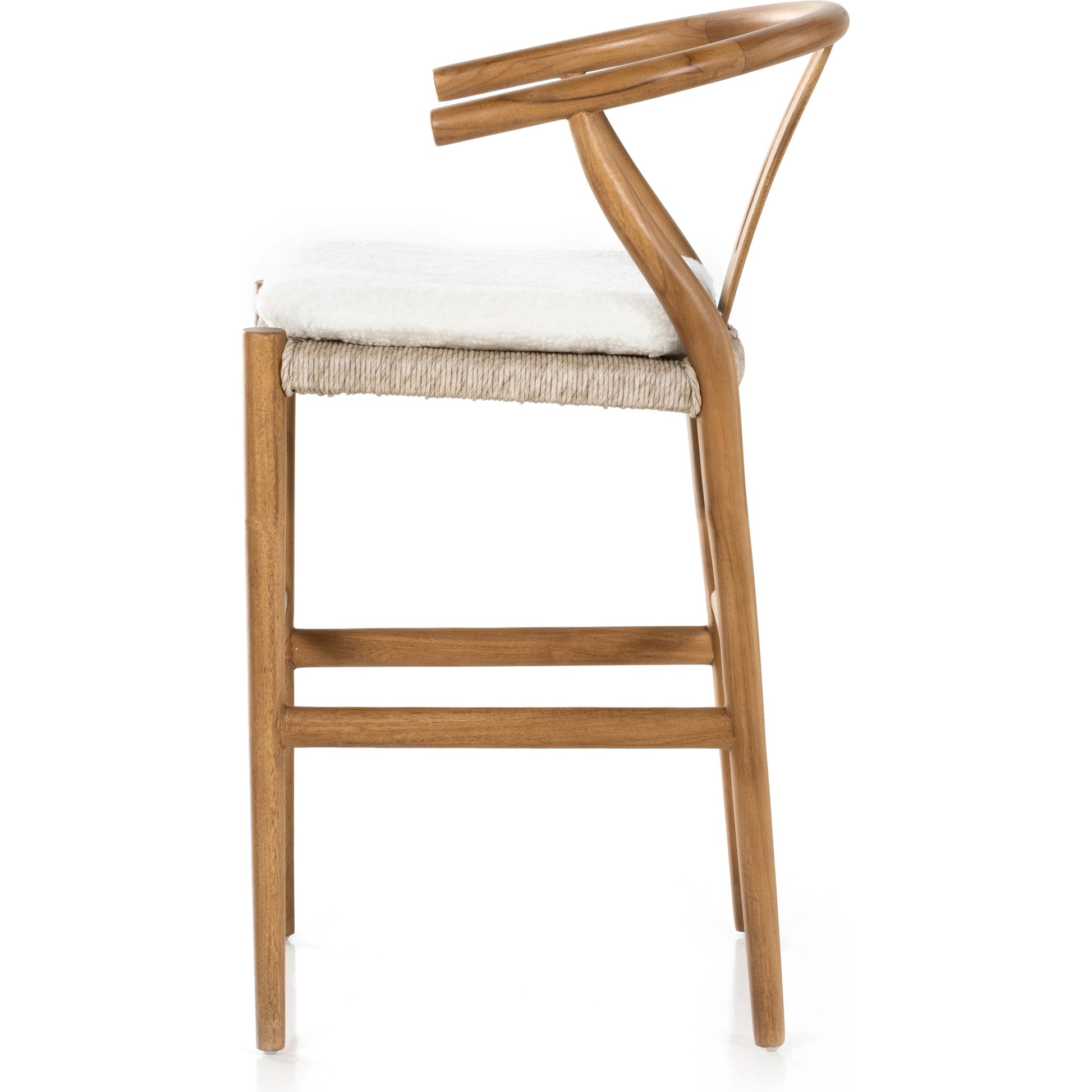 Muestra Counter Stool by Four Hands in vintage white, black teak. Made from solid teak, 100% polyethylene in a coastal style.
