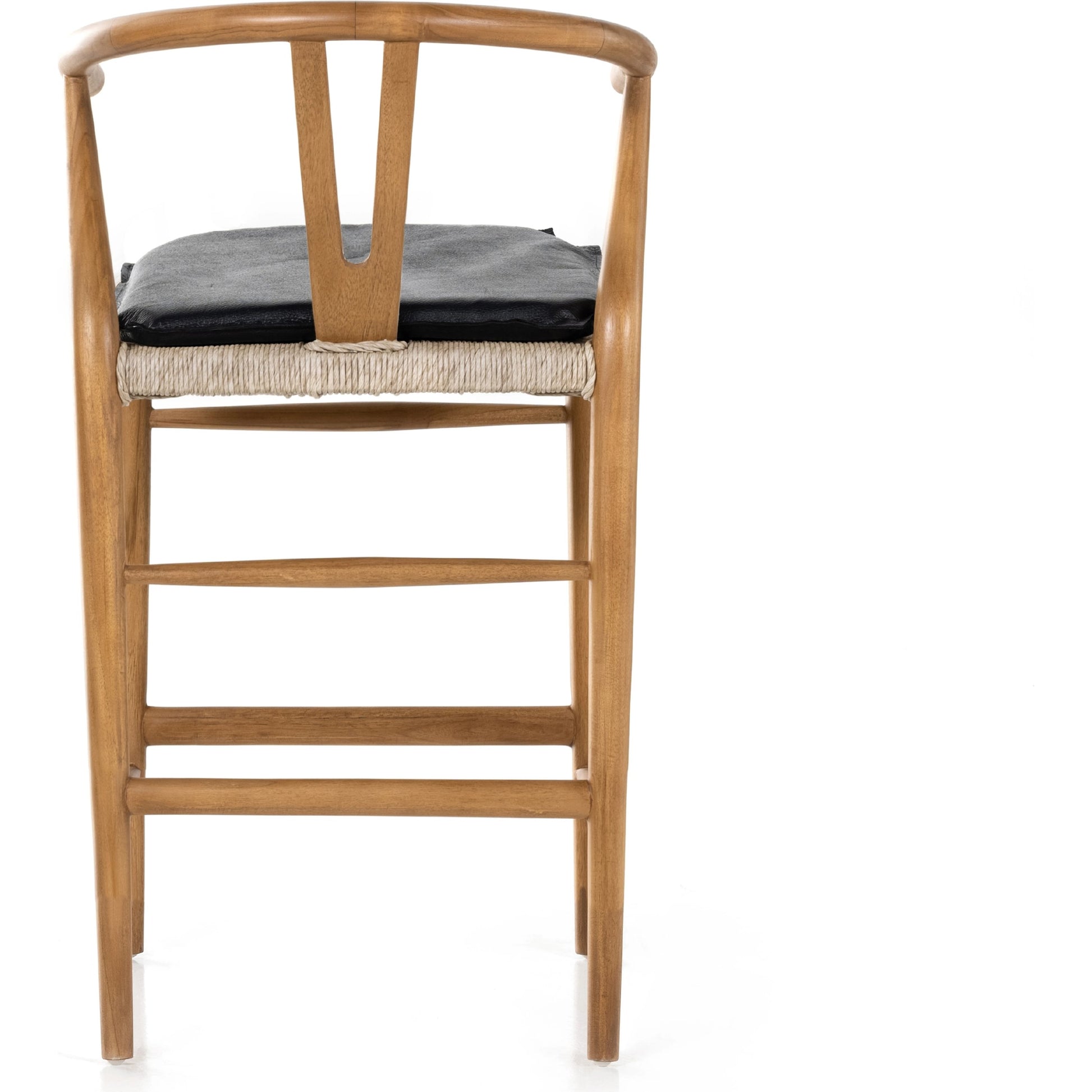 Muestra Counter Stool by Four Hands in vintage white, black teak. Made from solid teak, 100% polyethylene in a coastal style.
