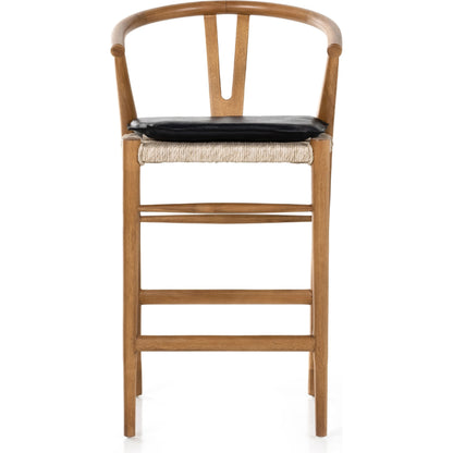 Muestra Counter Stool by Four Hands in vintage white, black teak. Made from solid teak, 100% polyethylene in a coastal style.