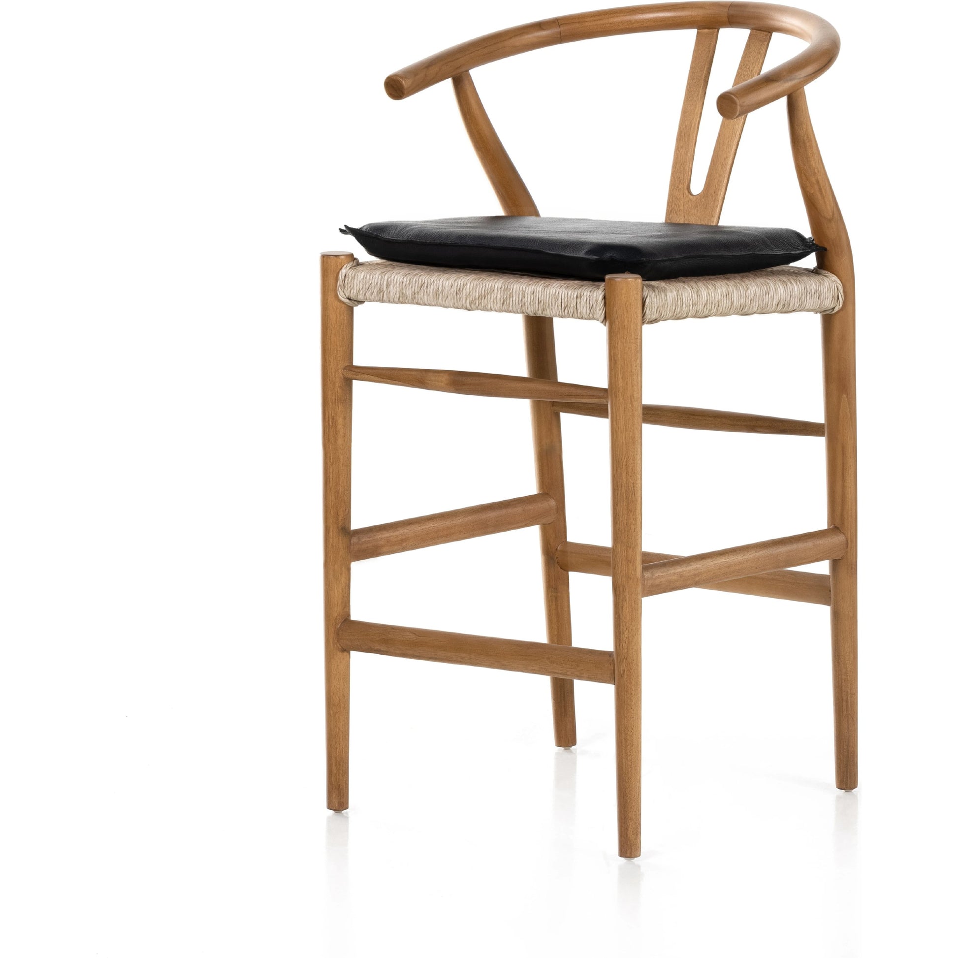 Muestra Counter Stool by Four Hands in vintage white, black teak. Made from solid teak, 100% polyethylene in a coastal style.