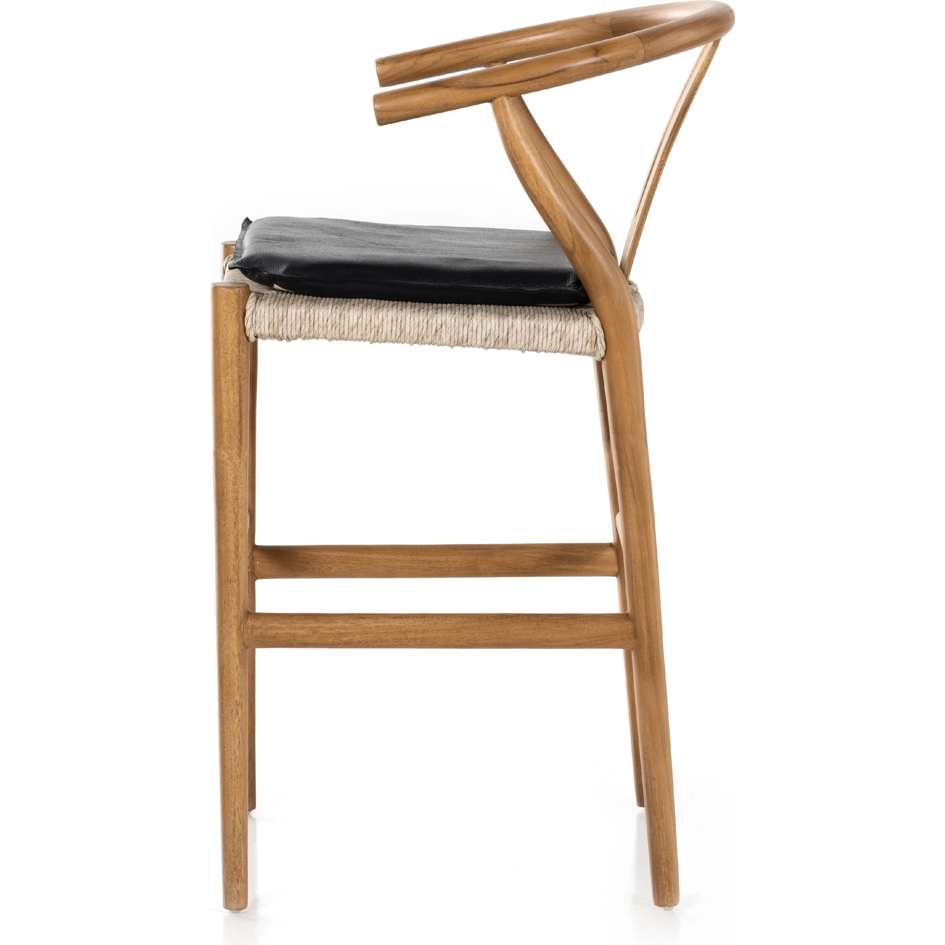Muestra Counter Stool by Four Hands in vintage white, black teak. Made from solid teak, 100% polyethylene in a coastal style.