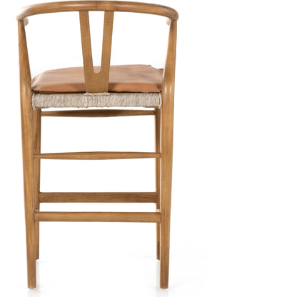 Muestra Counter Stool by Four Hands in vintage white, black teak. Made from solid teak, 100% polyethylene in a coastal style.