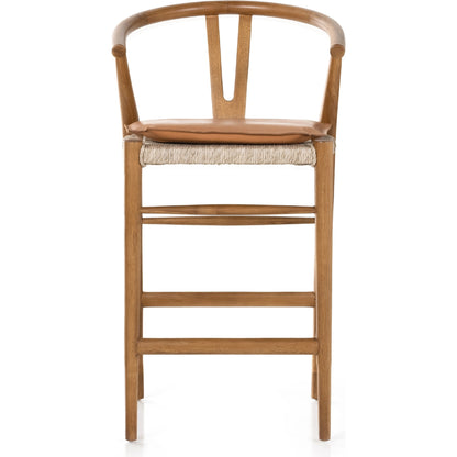 Muestra Counter Stool by Four Hands in vintage white, black teak. Made from solid teak, 100% polyethylene in a coastal style.