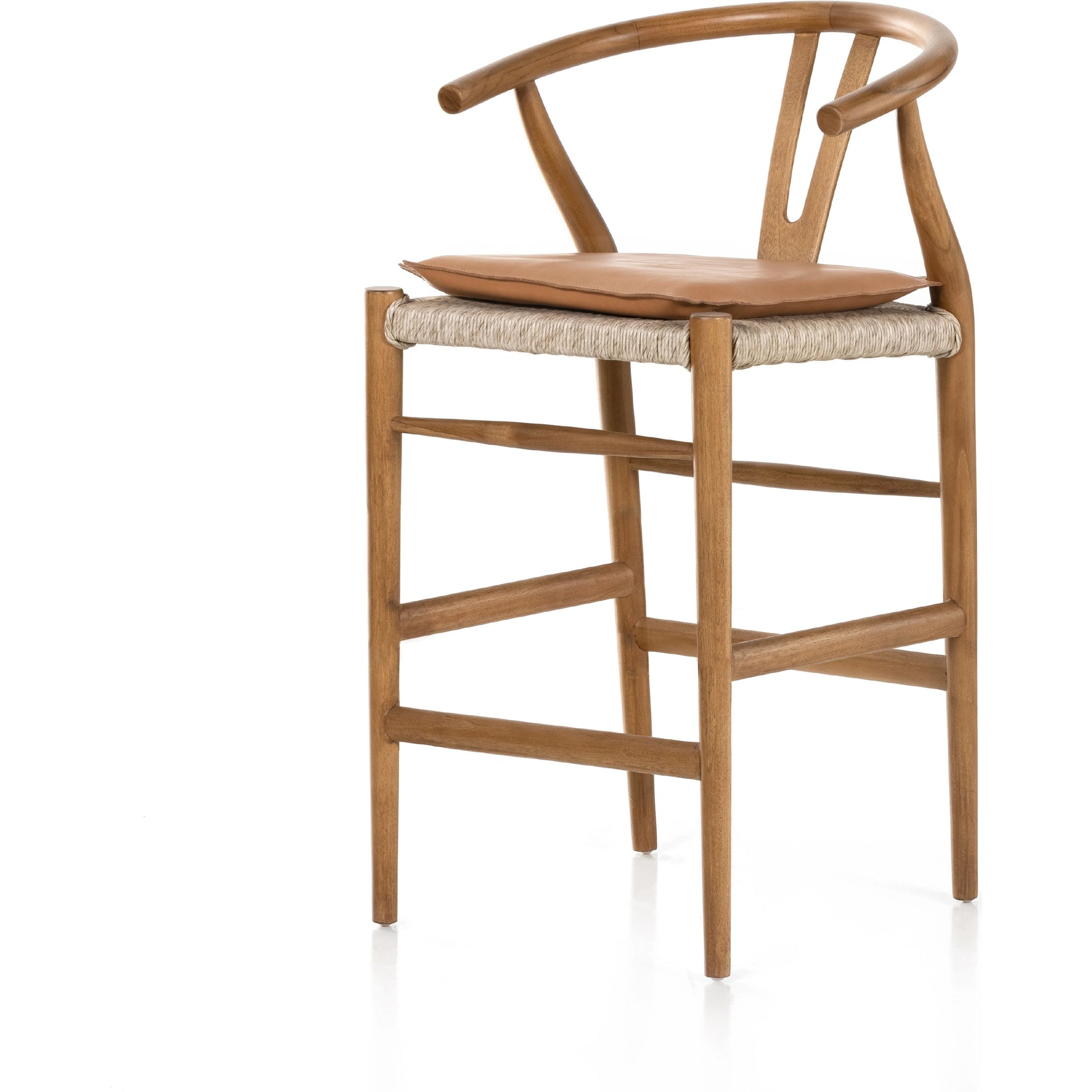 Muestra Counter Stool by Four Hands in vintage white, black teak. Made from solid teak, 100% polyethylene in a coastal style.