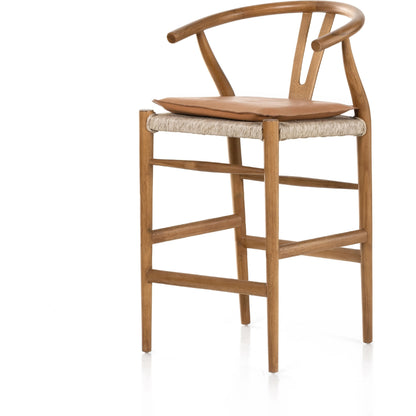 Muestra Counter Stool by Four Hands in vintage white, black teak. Made from solid teak, 100% polyethylene in a coastal style.