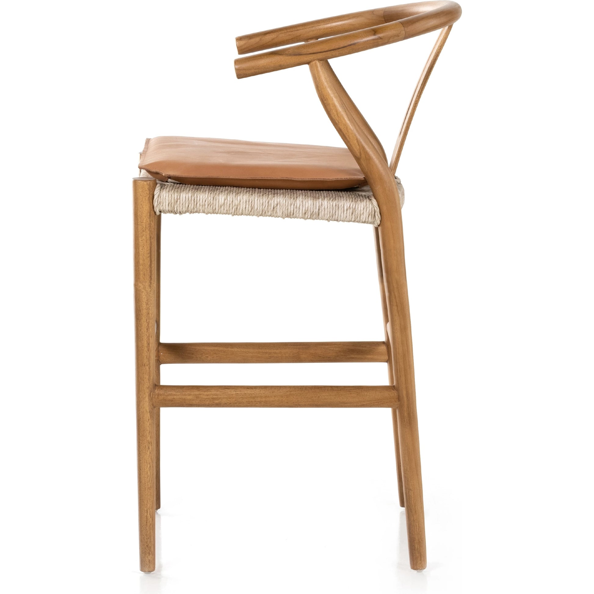 Muestra Counter Stool by Four Hands in vintage white, black teak. Made from solid teak, 100% polyethylene in a coastal style.