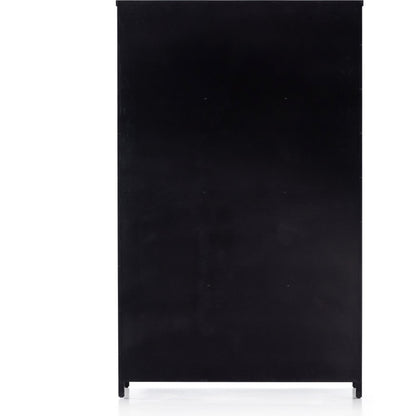 Lexington Cabinet by Four Hands in black, tempered glass, white. Made from iron in a modern style.