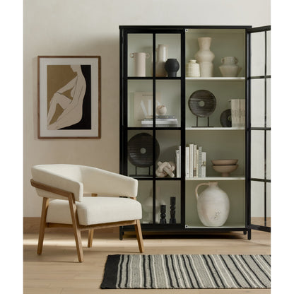 Lexington Cabinet by Four Hands in black, tempered glass, white. Made from iron in a modern style.