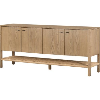 Zuma Sideboard by Four Hands in dune ash veneer, natural paper cord. Made from solid ash, rush in a transitional style.
