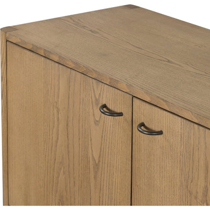 Zuma Sideboard by Four Hands in dune ash, gunmetal, natural paper cord and dune ash. Made from solid ash, rush in a transitional style.