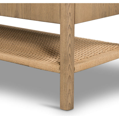 Zuma Sideboard by Four Hands in dune ash, gunmetal, natural paper cord and dune ash. Made from solid ash, rush in a transitional style.