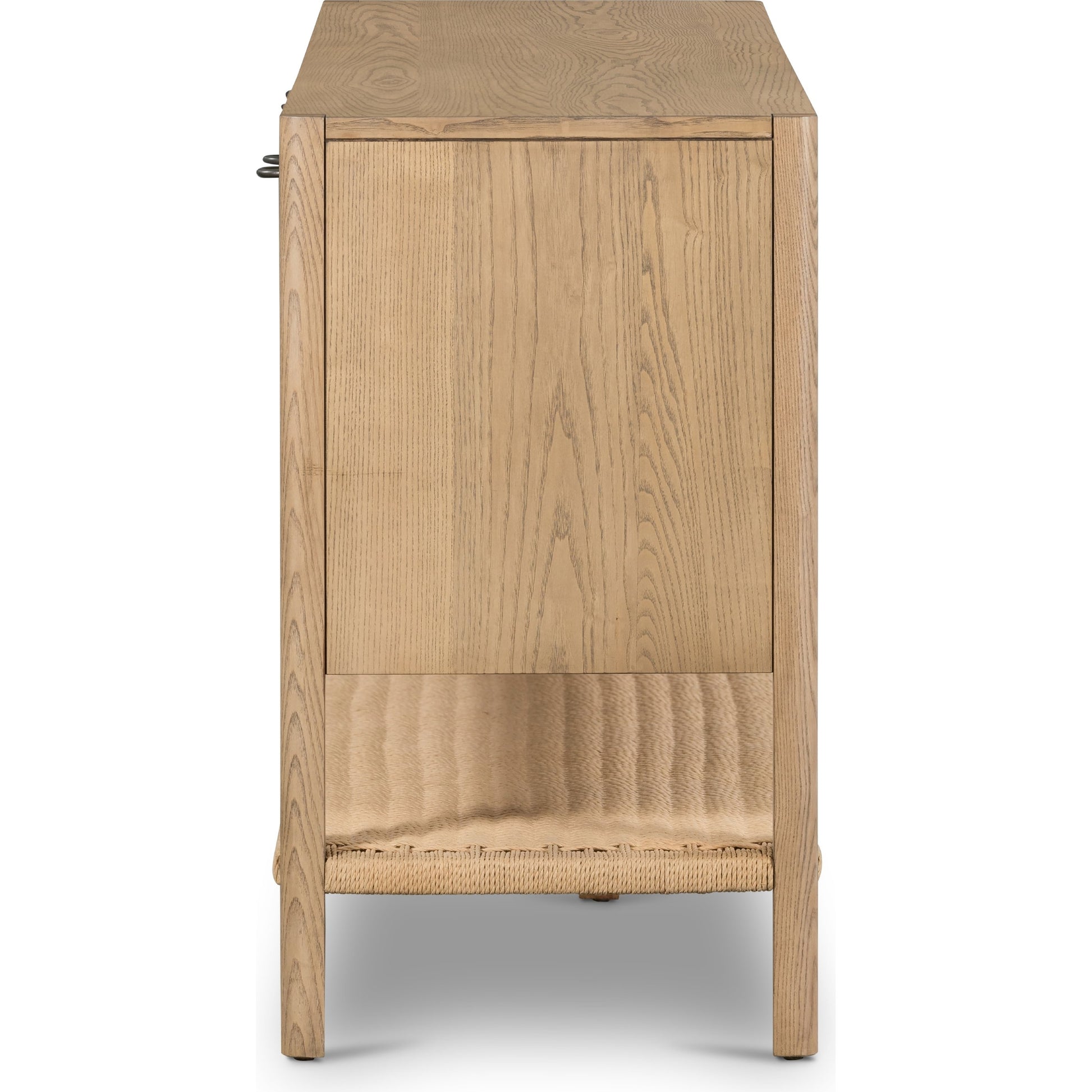 Zuma Sideboard by Four Hands in dune ash, gunmetal, natural paper cord and dune ash. Made from solid ash, rush in a transitional style.