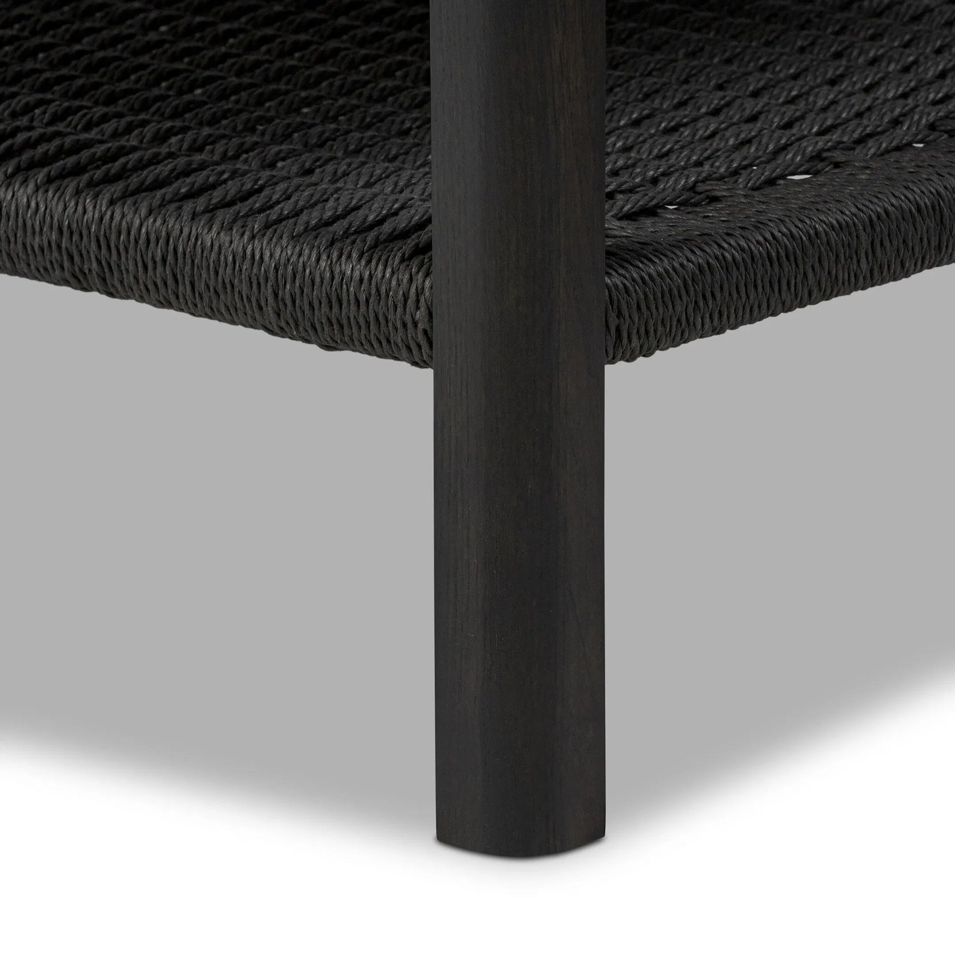 Zuma Sideboard by Four Hands in smoked black ash veneer, black paper cord. Made from ash veneer, rush, solid ash in a transitional style.