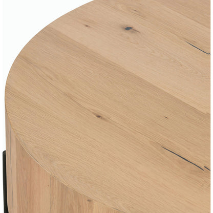Eaton Drum Coffee Table by Four Hands. Made from thick oak veneer, iron in a modern style.