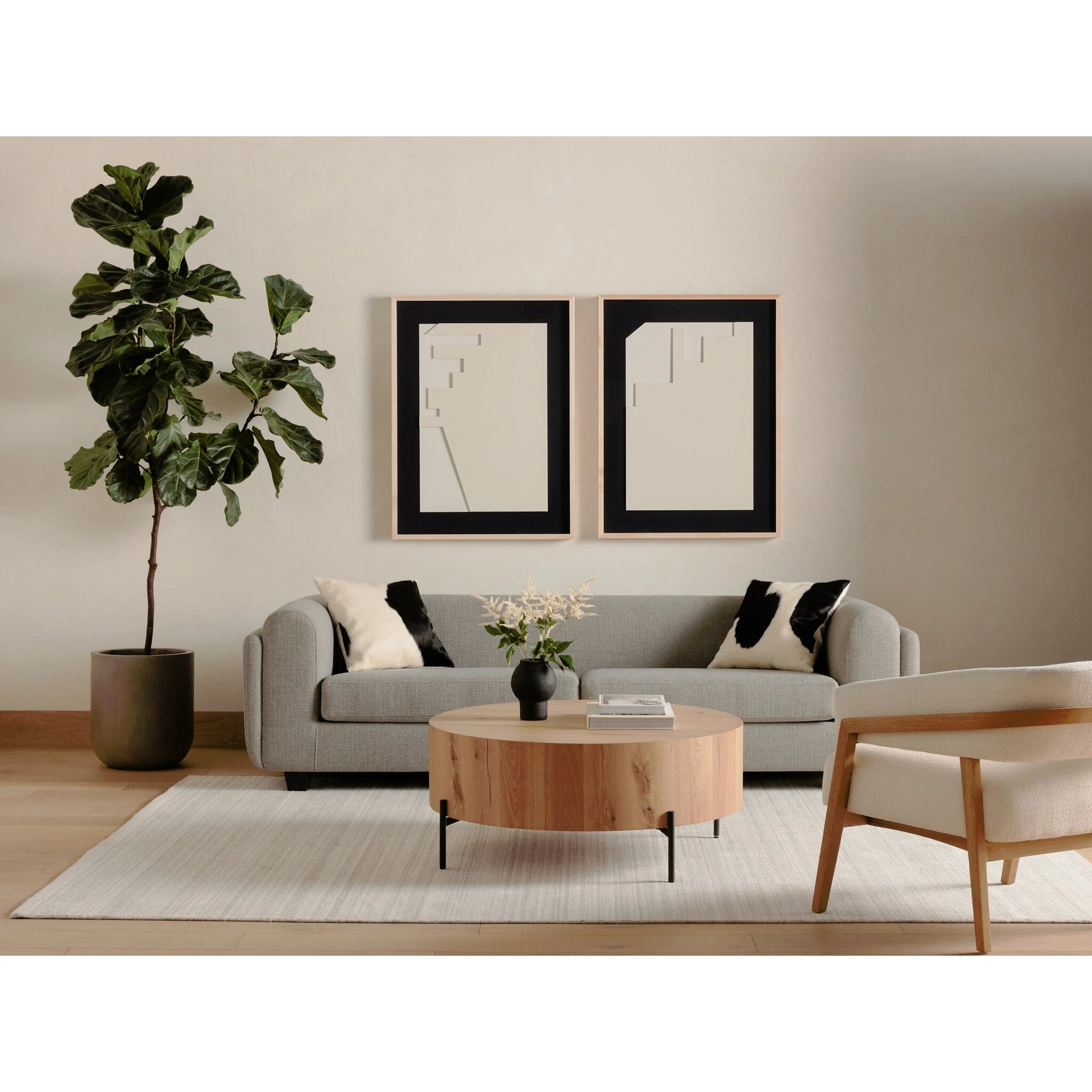 Eaton Drum Coffee Table by Four Hands. Made from thick oak veneer, iron in a modern style.