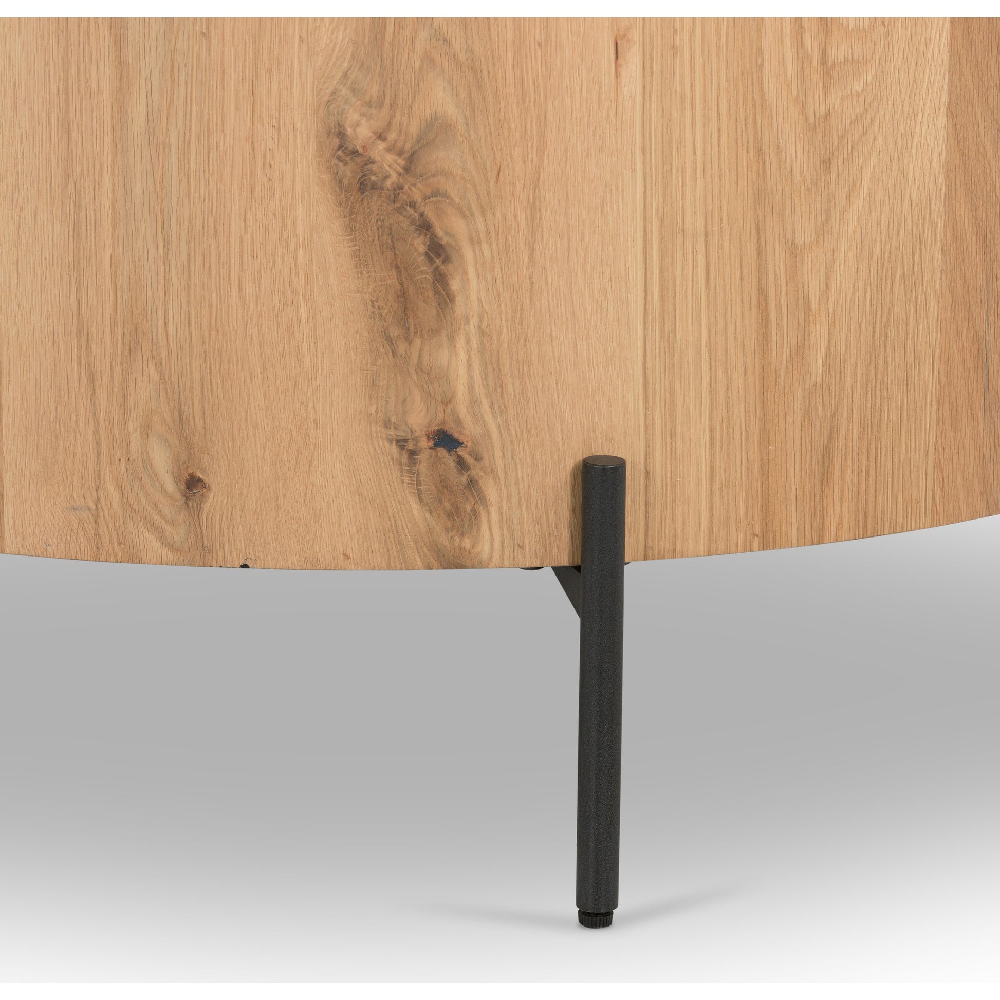 Eaton Drum Coffee Table by Four Hands. Made from thick oak veneer, iron in a modern style.