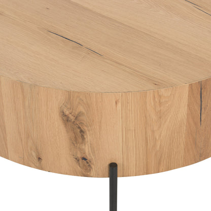 Eaton Drum Coffee Table by Four Hands. Made from thick oak veneer, iron in a modern style.