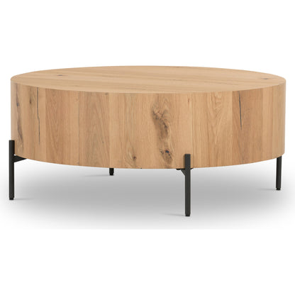 Eaton Drum Coffee Table by Four Hands. Made from thick oak veneer, iron in a modern style.