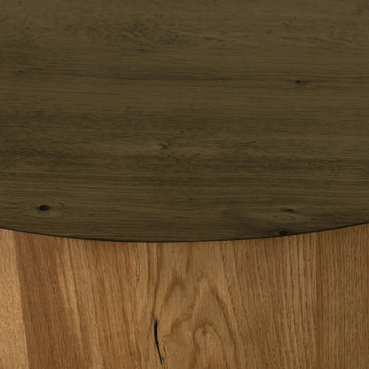 Eaton Drum Coffee Table by Four Hands. Made from thick oak veneer, iron in a modern style.