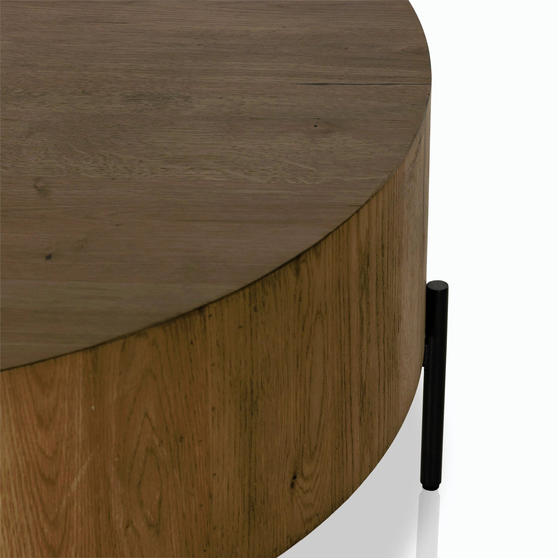 Eaton Drum Coffee Table by Four Hands. Made from thick oak veneer, iron in a modern style.