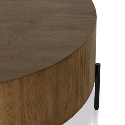 Eaton Drum Coffee Table by Four Hands. Made from thick oak veneer, iron in a modern style.