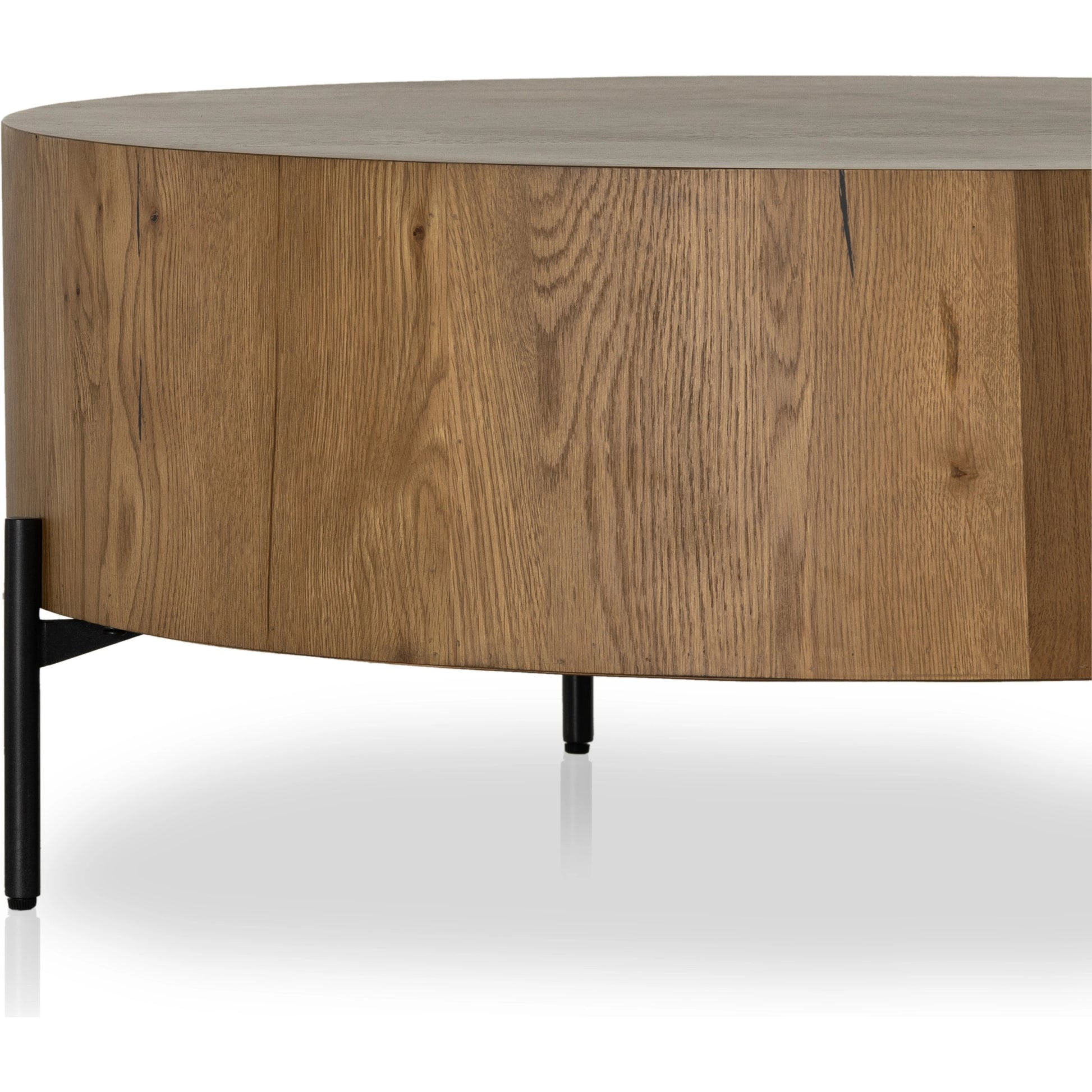 Eaton Drum Coffee Table by Four Hands. Made from thick oak veneer, iron in a modern style.