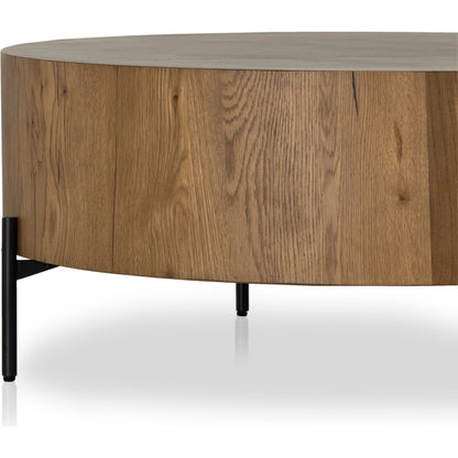 Eaton Drum Coffee Table by Four Hands. Made from thick oak veneer, iron in a modern style.