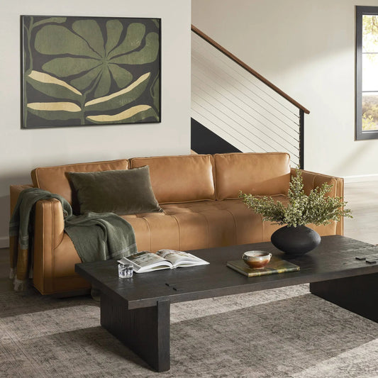 Kiera Sofa by Four Hands in weathered sepia. Made from unique in a transitional style.