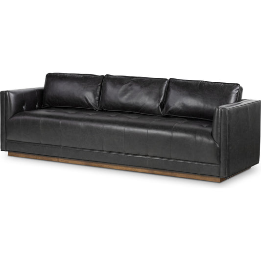 Kiera Sofa by Four Hands in weathered sepia. Made from top grain leather, solid parawood, eucalyptus plywood in a transitional style.