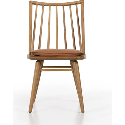 Lewis Windsor Chair with Cushion by Four Hands. Made from top grain leather, solid oak in a modern style.