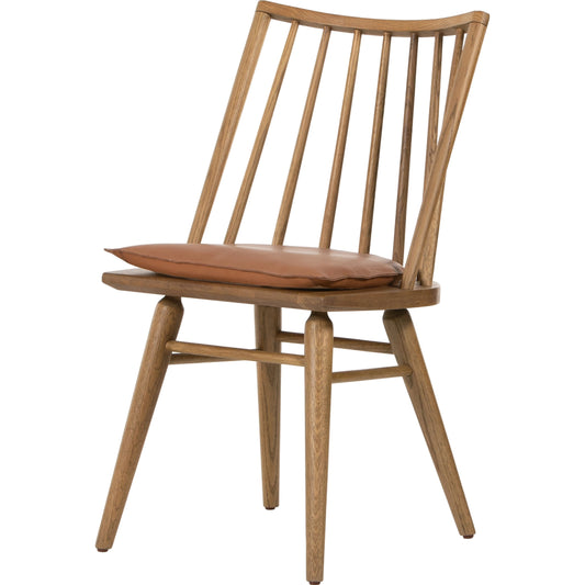 Lewis Windsor Chair with Cushion by Four Hands. Made from top grain leather, solid oak in a modern style.