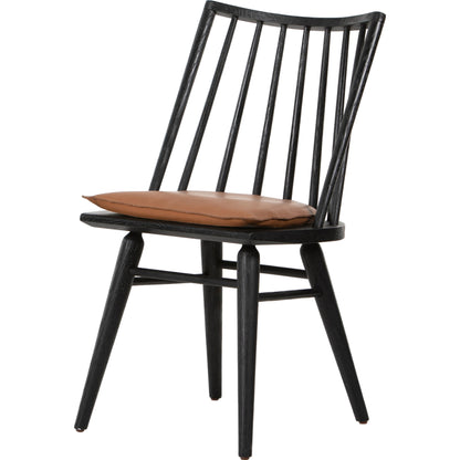 Lewis Windsor Chair with Cushion by Four Hands. Made from top grain leather, solid oak in a modern style.