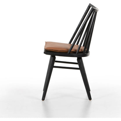 Lewis Windsor Chair with Cushion by Four Hands. Made from top grain leather, solid oak in a modern style.