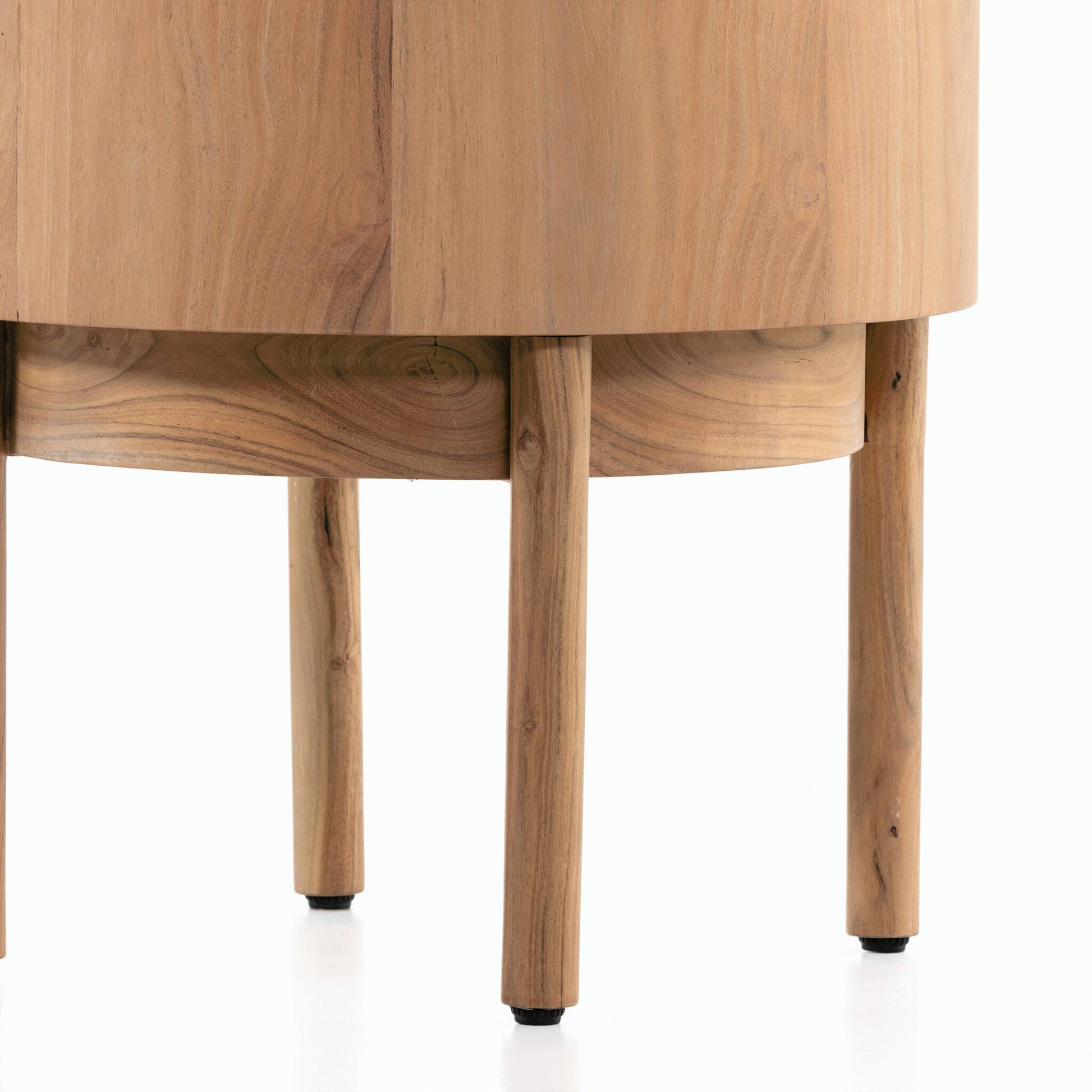 Atmore End Table by Four Hands in natural acacia. Made from thin acacia veneer, solid acacia in a modern style.
