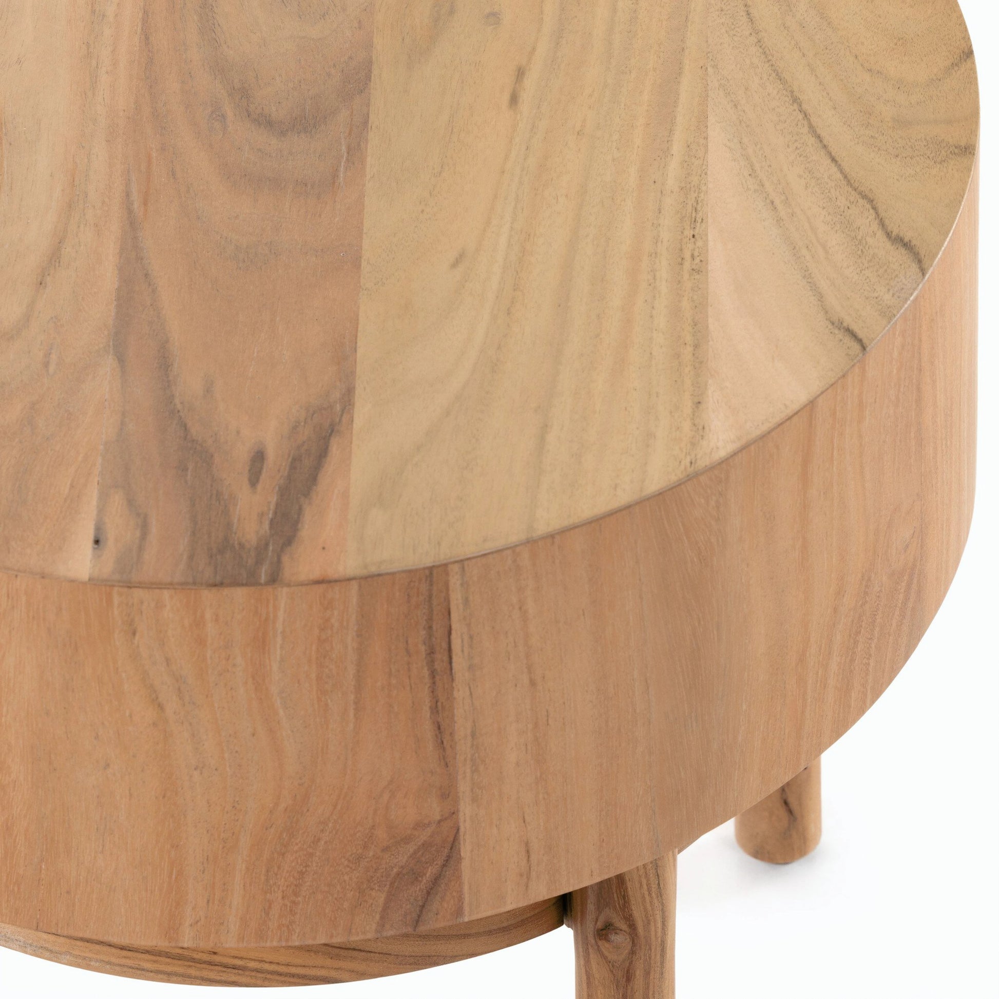 Atmore End Table by Four Hands in natural acacia. Made from thin acacia veneer, solid acacia in a modern style.