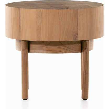 Atmore End Table by Four Hands in natural acacia. Made from thin acacia veneer, solid acacia in a modern style.