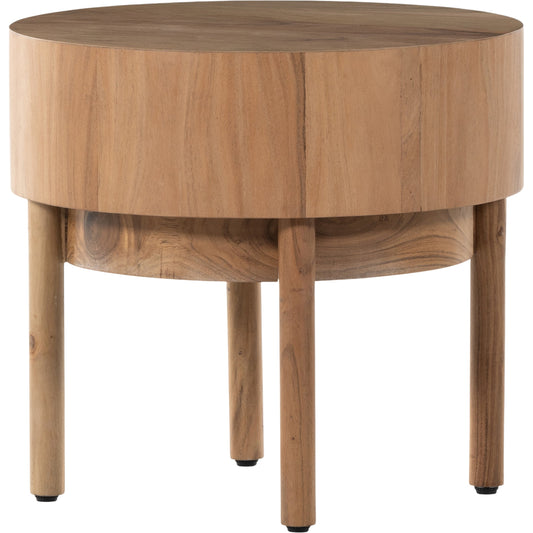 Atmore End Table by Four Hands in natural acacia. Made from thin acacia veneer, solid acacia in a modern style.