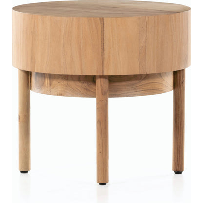 Atmore End Table by Four Hands in natural acacia. Made from thin acacia veneer, solid acacia in a modern style.