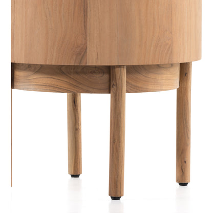 Atmore End Table by Four Hands in natural acacia. Made from thin acacia veneer, solid acacia in a modern style.