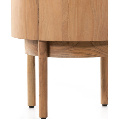 Atmore End Table by Four Hands in natural acacia. Made from thin acacia veneer, solid acacia in a modern style.