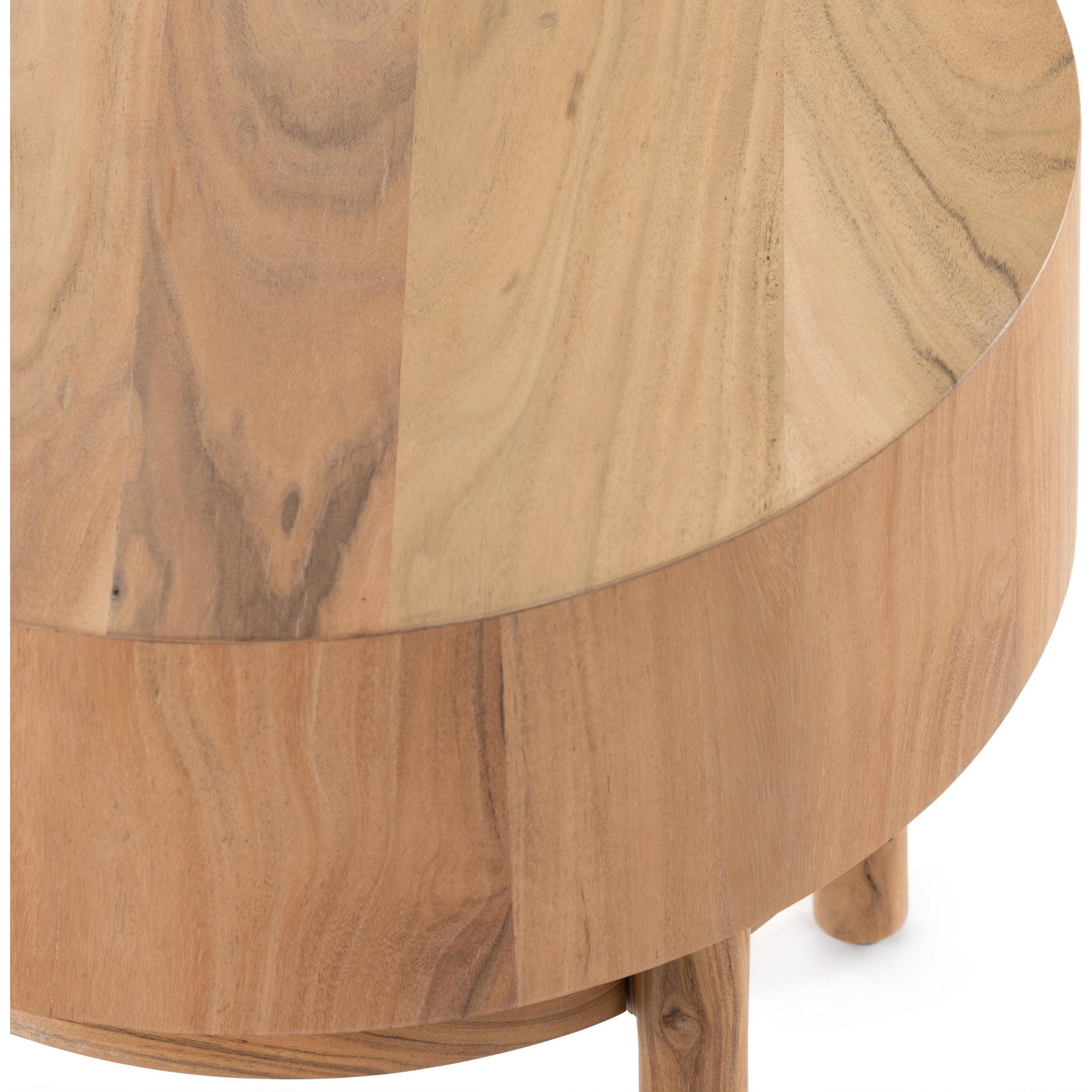 Atmore End Table by Four Hands in natural acacia. Made from thin acacia veneer, solid acacia in a modern style.