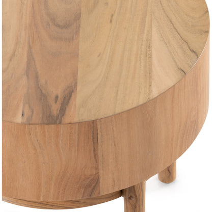 Atmore End Table by Four Hands in natural acacia. Made from thin acacia veneer, solid acacia in a modern style.