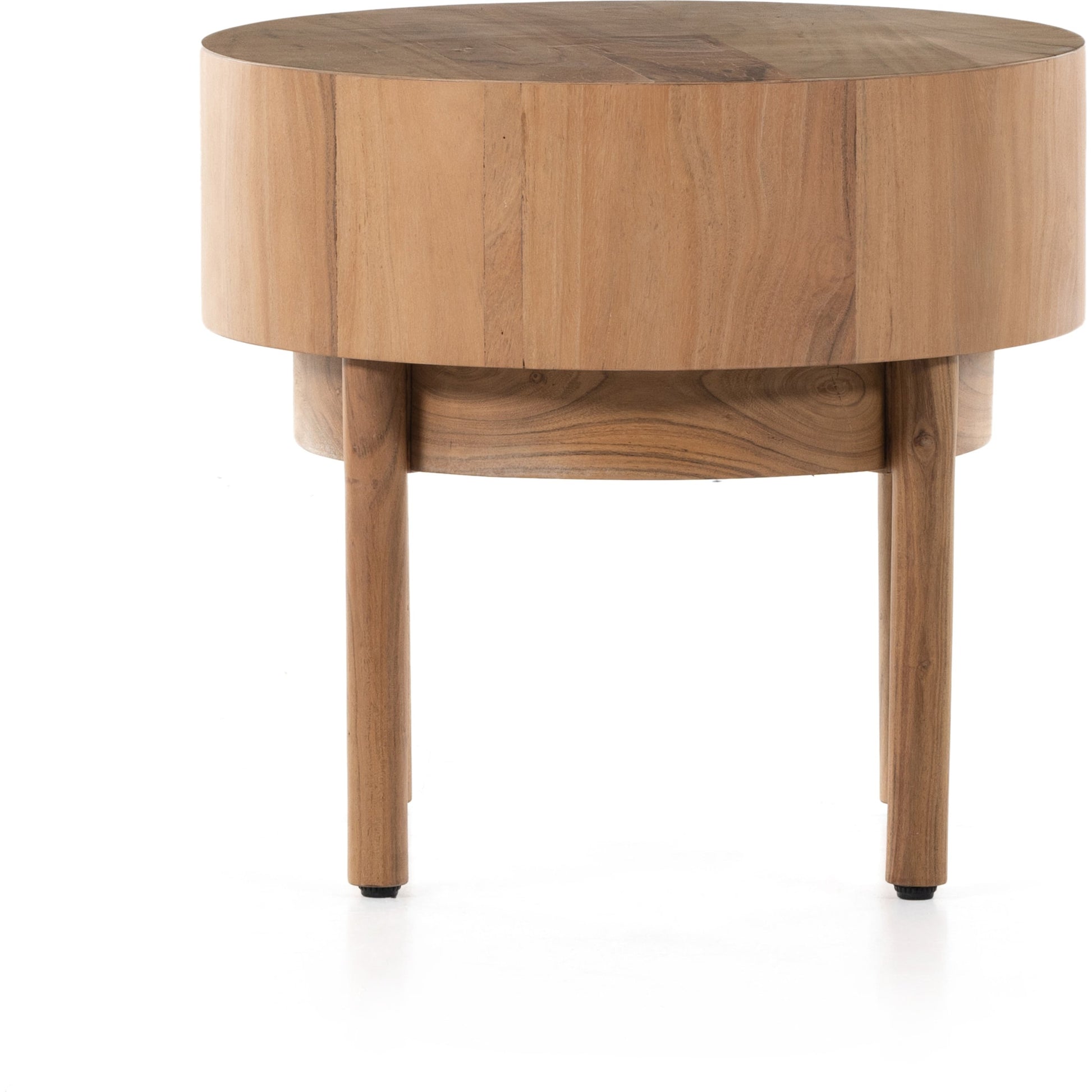 Atmore End Table by Four Hands in natural acacia. Made from thin acacia veneer, solid acacia in a modern style.