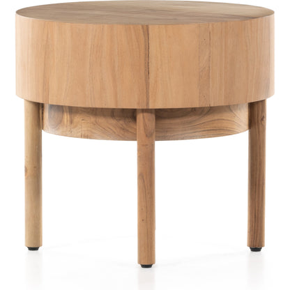 Atmore End Table by Four Hands in natural acacia. Made from thin acacia veneer, solid acacia in a modern style.