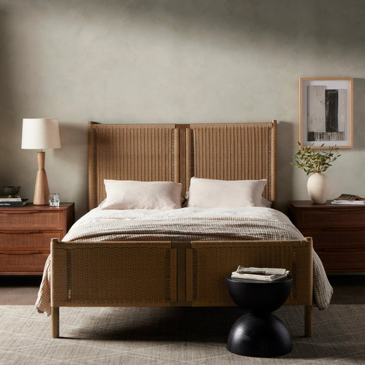 Liza Bed by Four Hands in toasted sungkai, vintage natural. Made from 100% polyethylene, solid sungkai in a modern style.