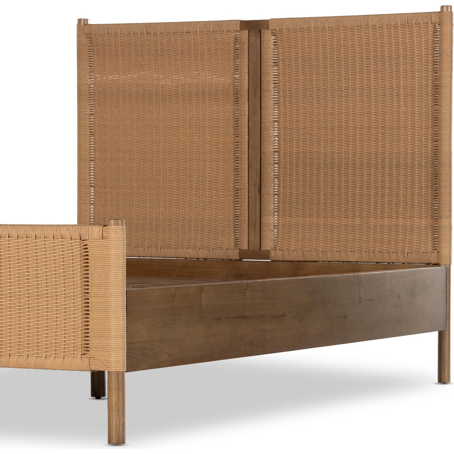 025 SI-1980524 | Closeup | Liza Bed by Four Hands in toasted sungkai, vintage natural. Made from 100% polyethylene, solid sungkai in a modern style.