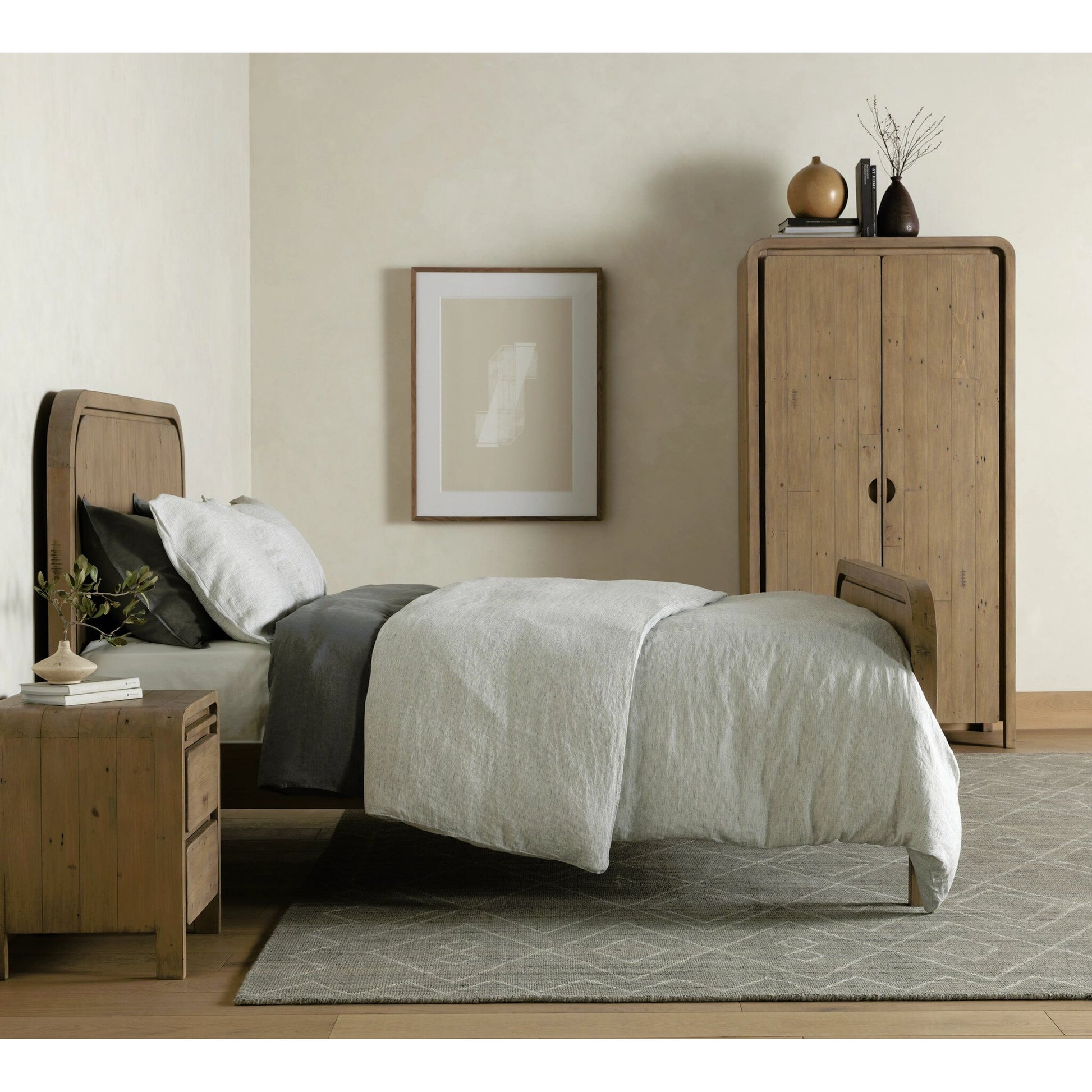 Everson Cabinet by Four Hands in scrubbed teak. Made from solid mixed reclaimed wood in a cottage & farmhouse style.