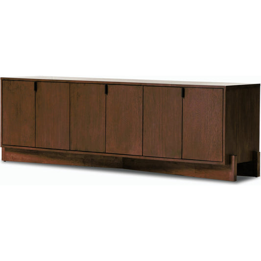 Castillo Media Console by Four Hands in chestnut parawood. Made from solid parawood, rubberwood veneer in a modern style.