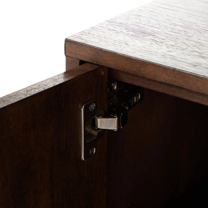 Castillo Media Console by Four Hands in chestnut parawood. Made from solid parawood, rubberwood veneer in a modern style.
